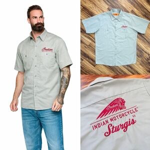 Indian Motorcycle Sturgis Short-Sleeve Button-Down Shirt - Light Gray
